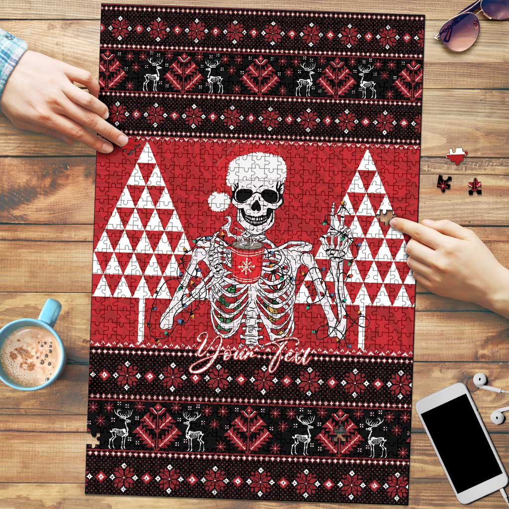 Personalized Hawaii Skull Christmas Puzzle Mele Kalikimaka Hawaiian Kakau LT14 Red - Polynesian Pride