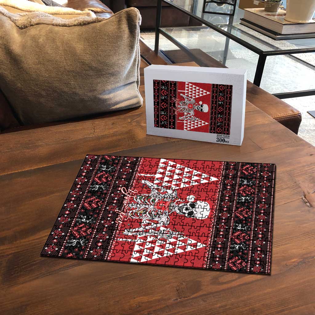 Personalized Hawaii Skull Christmas Puzzle Mele Kalikimaka Hawaiian Kakau LT14 - Polynesian Pride