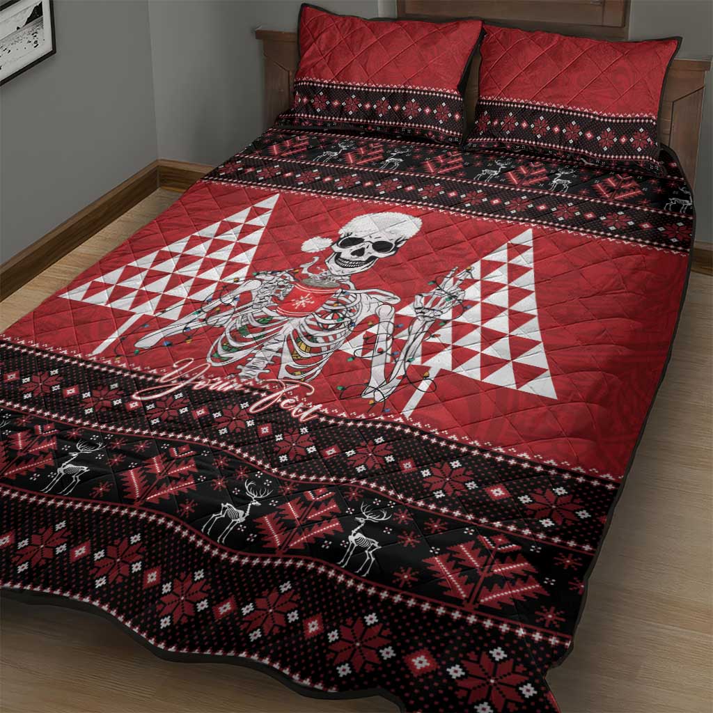 Personalized Hawaii Skull Christmas Quilt Bed Set Mele Kalikimaka Hawaiian Kakau LT14 - Polynesian Pride