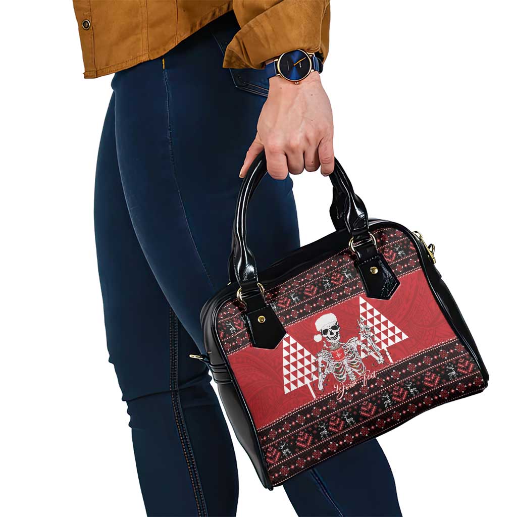 Personalized Hawaii Skull Christmas Shoulder Handbag Mele Kalikimaka Hawaiian Kakau LT14 - Polynesian Pride