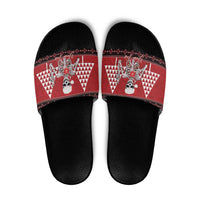Personalized Hawaii Skull Christmas Slide Sandals Mele Kalikimaka Hawaiian Kakau LT14 Red - Polynesian Pride