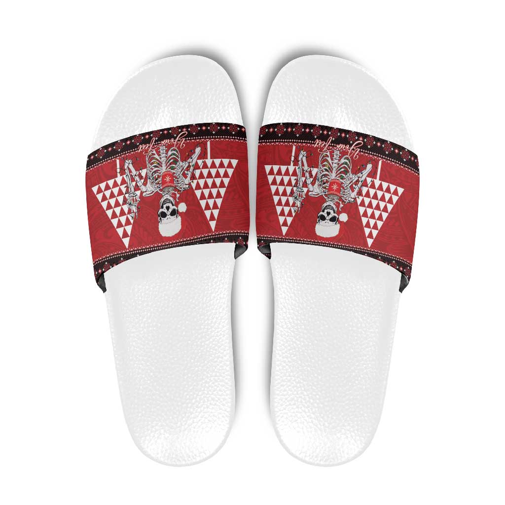 Personalized Hawaii Skull Christmas Slide Sandals Mele Kalikimaka Hawaiian Kakau LT14 Red - Polynesian Pride