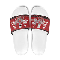 Personalized Hawaii Skull Christmas Slide Sandals Mele Kalikimaka Hawaiian Kakau LT14 Red - Polynesian Pride