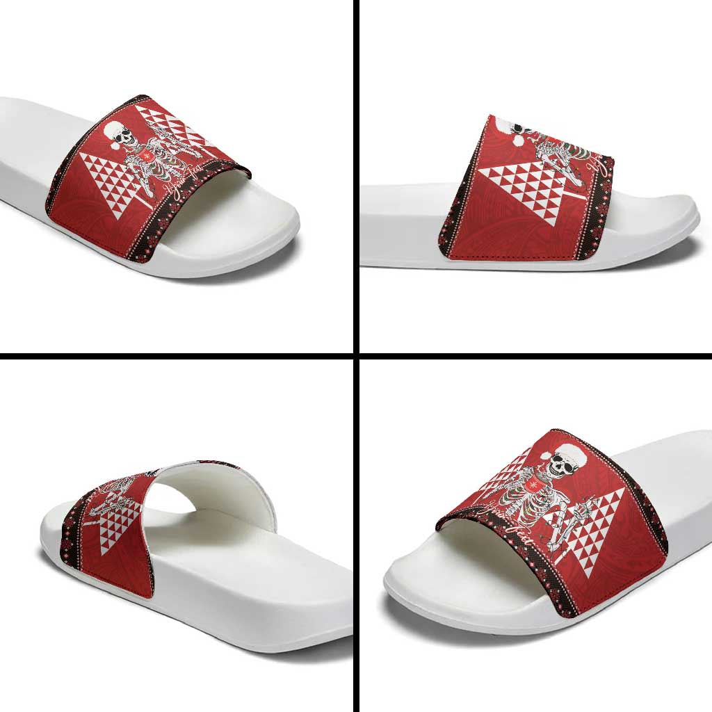 Personalized Hawaii Skull Christmas Slide Sandals Mele Kalikimaka Hawaiian Kakau LT14 - Polynesian Pride