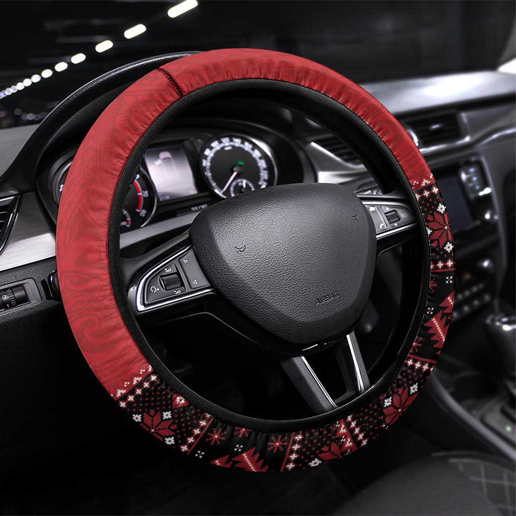 Hawaii Skull Christmas Steering Wheel Cover Mele Kalikimaka Hawaiian Kakau LT14 Universal Fit Red - Polynesian Pride