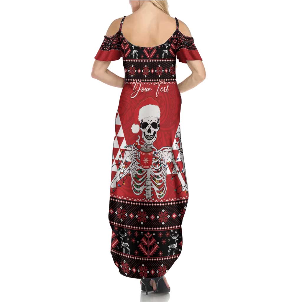 christmas skull dress Personalized Hawaii Summer Maxi Mele Kalikimaka Hawaiian Kakau Red