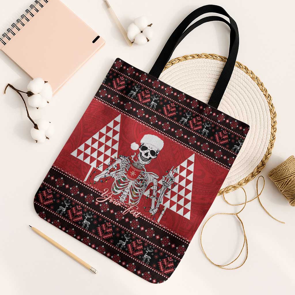 Personalized Hawaii Skull Christmas Tote Bag Mele Kalikimaka Hawaiian Kakau LT14 Black Strap One Size Red - Polynesian Pride