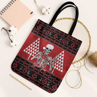 Personalized Hawaii Skull Christmas Tote Bag Mele Kalikimaka Hawaiian Kakau LT14 Black Strap One Size Red - Polynesian Pride