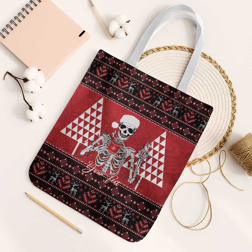Personalized Hawaii Skull Christmas Tote Bag Mele Kalikimaka Hawaiian Kakau LT14 White Strap One Size Red - Polynesian Pride