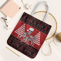Personalized Hawaii Skull Christmas Tote Bag Mele Kalikimaka Hawaiian Kakau LT14 White Strap One Size Red - Polynesian Pride