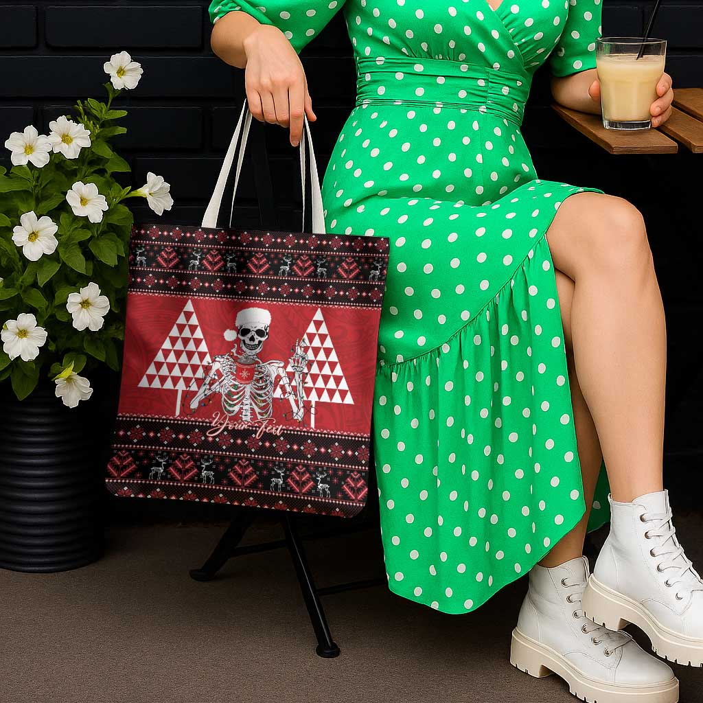 Personalized Hawaii Skull Christmas Tote Bag Mele Kalikimaka Hawaiian Kakau LT14 - Polynesian Pride