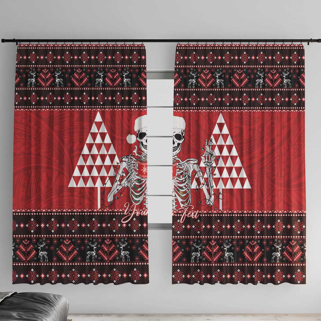 Personalized Hawaii Skull Christmas Window Curtain Mele Kalikimaka Hawaiian Kakau LT14 With Hooks Red - Polynesian Pride