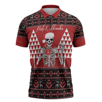 Personalized Hawaii Skull Christmas Zipper Polo Shirt Mele Kalikimaka Hawaiian Kakau LT14 Red - Polynesian Pride
