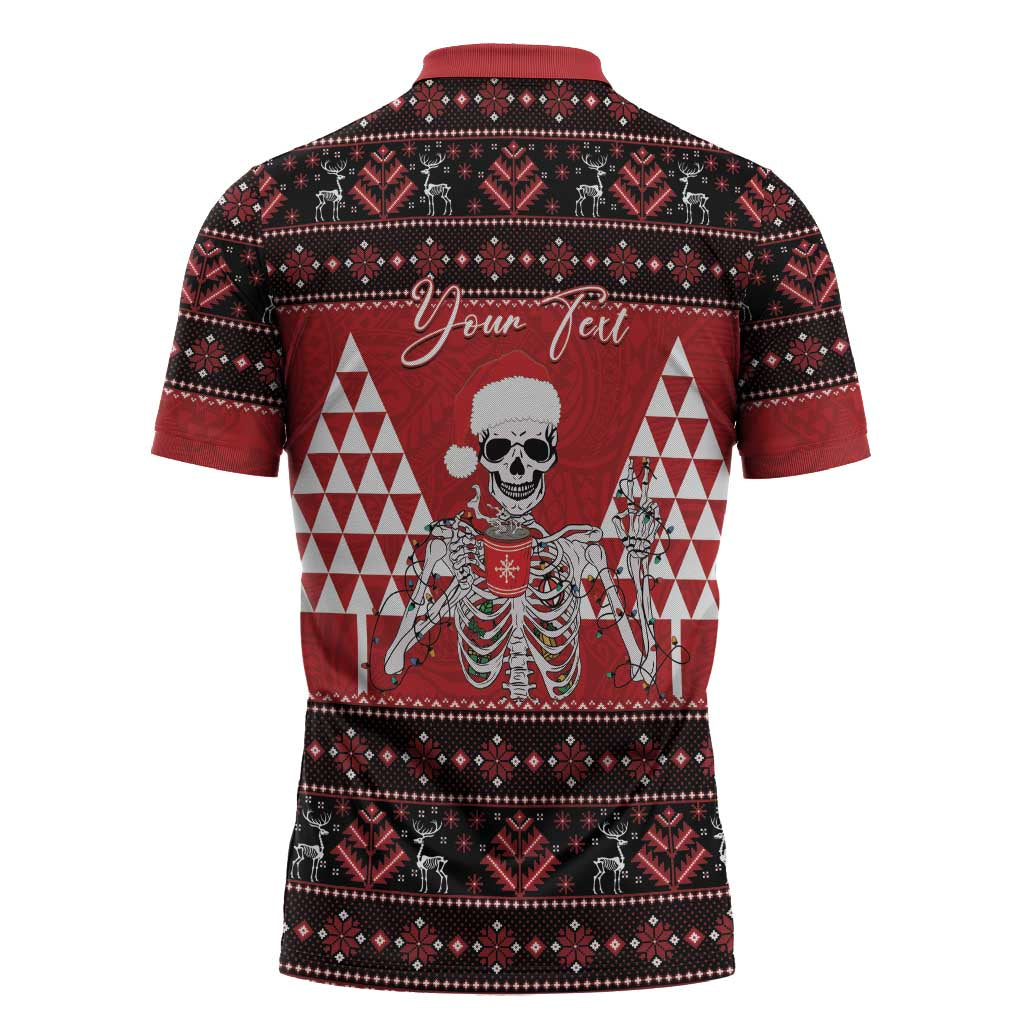 Personalized Hawaii Skull Christmas Zipper Polo Shirt Mele Kalikimaka Hawaiian Kakau LT14 - Polynesian Pride