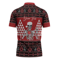 Personalized Hawaii Skull Christmas Zipper Polo Shirt Mele Kalikimaka Hawaiian Kakau LT14 - Polynesian Pride