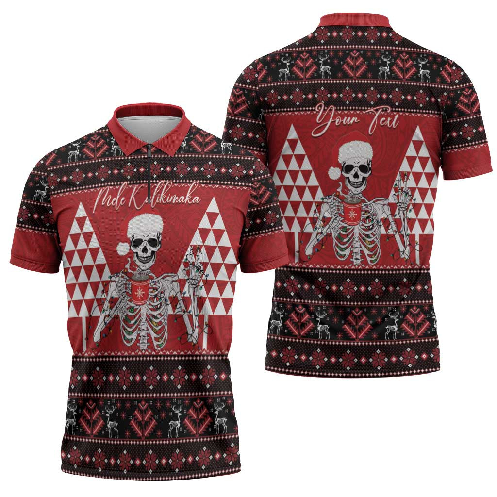 Personalized Hawaii Skull Christmas Zipper Polo Shirt Mele Kalikimaka Hawaiian Kakau LT14 - Polynesian Pride