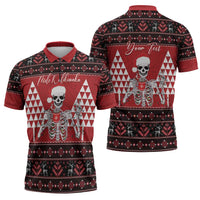 Personalized Hawaii Skull Christmas Zipper Polo Shirt Mele Kalikimaka Hawaiian Kakau LT14 - Polynesian Pride