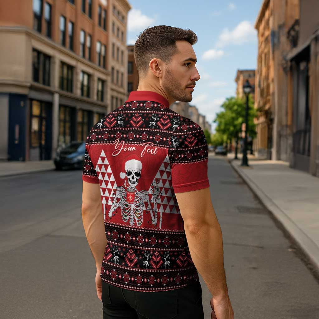 Personalized Hawaii Skull Christmas Zipper Polo Shirt Mele Kalikimaka Hawaiian Kakau LT14 - Polynesian Pride
