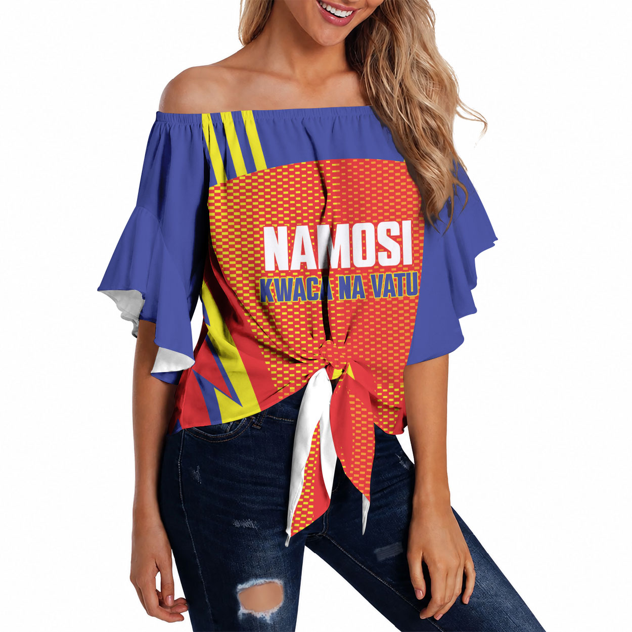 Namosi Fiji 2026 Rugby Custom Off Shoulder Wrap Waist Top Kwaca Na Vatu LT14 Red - Polynesian Pride