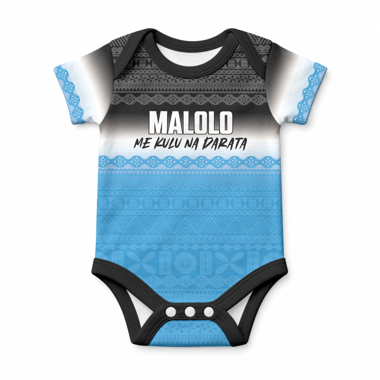 Malolo Fiji 2026 Rugby Personalised Baby Onesie Me Kulu Na Darata Fijian Tapa Pattern LT14 Blue - Polynesian Pride