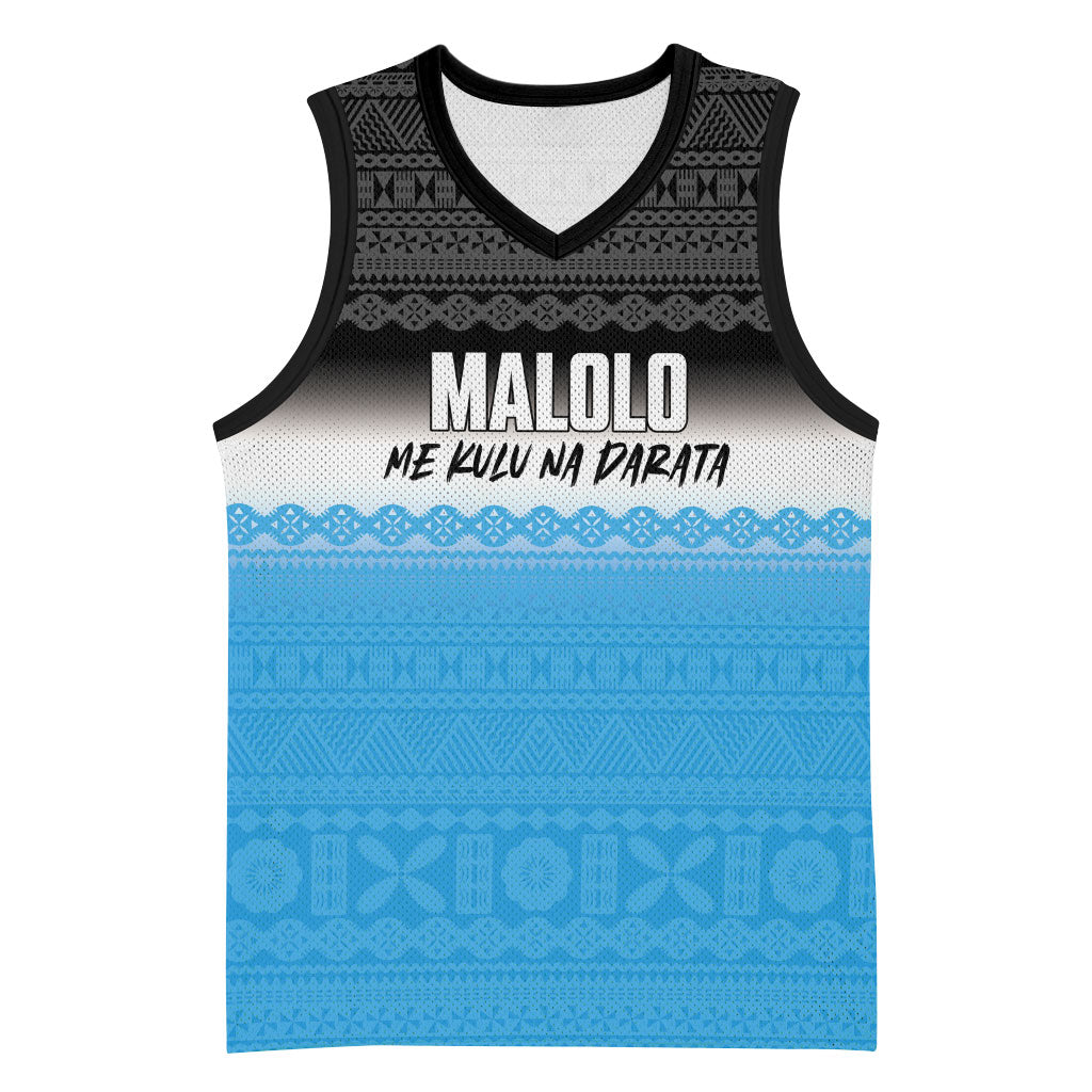 Malolo Fiji 2026 Rugby Personalised Basketball Jersey Me Kulu Na Darata Fijian Tapa Pattern LT14 Unisex Blue - Polynesian Pride