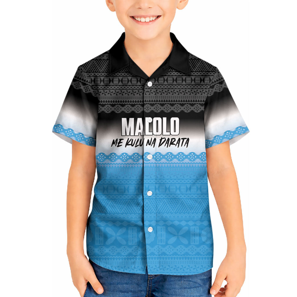 Malolo Fiji 2026 Rugby Personalised Kid Hawaiian Shirt Me Kulu Na Darata Fijian Tapa Pattern LT14 Kid Blue - Polynesian Pride