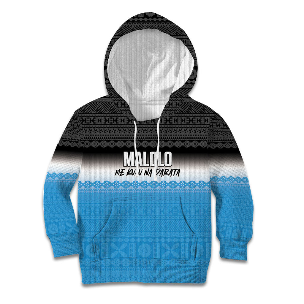 Malolo Fiji 2026 Rugby Personalised Kid Hoodie Me Kulu Na Darata Fijian Tapa Pattern LT14 Hoodie Blue - Polynesian Pride