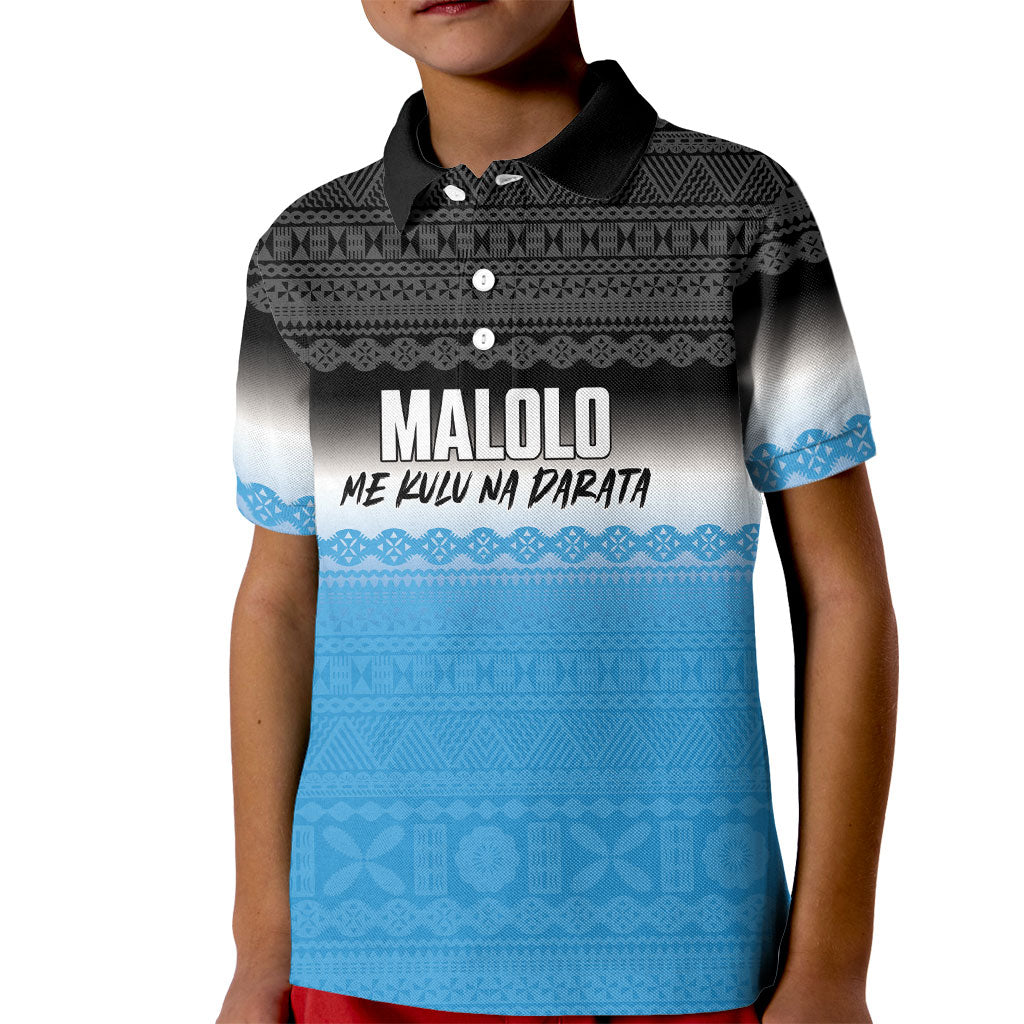 Malolo Fiji 2026 Rugby Personalised Kid Polo Shirt Me Kulu Na Darata Fijian Tapa Pattern LT14 Kid Blue - Polynesian Pride