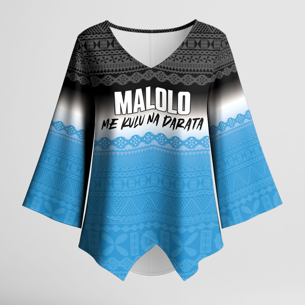 Malolo Fiji 2026 Rugby Personalised Kimono Sleeve Blouse Me Kulu Na Darata Fijian Tapa Pattern LT14 Female Blue - Polynesian Pride