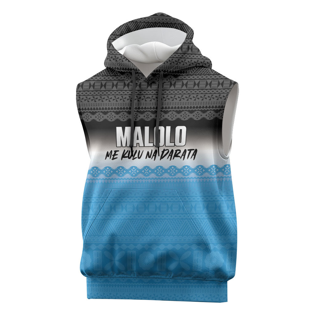 Malolo Fiji 2026 Rugby Personalised Sleeveless Hoodie Me Kulu Na Darata Fijian Tapa Pattern LT14 Blue - Polynesian Pride