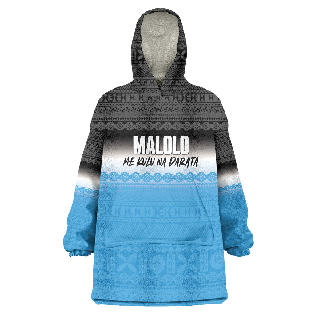 Malolo Fiji 2026 Rugby Personalised Wearable Blanket Hoodie Me Kulu Na Darata Fijian Tapa Pattern LT14 One Size Blue - Polynesian Pride