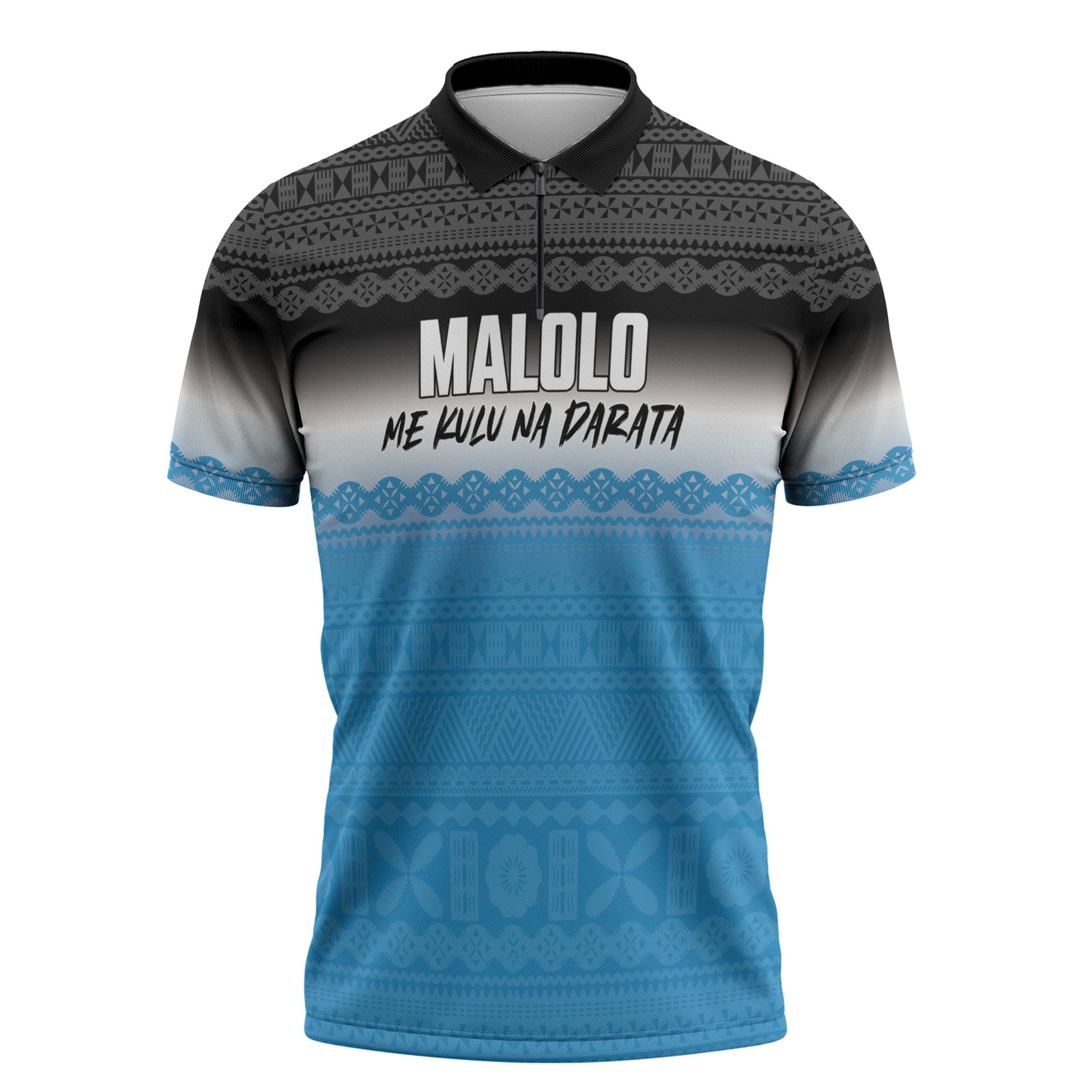 Malolo Fiji 2026 Rugby Personalised Zipper Polo Shirt Me Kulu Na Darata Fijian Tapa Pattern LT14 Blue - Polynesian Pride