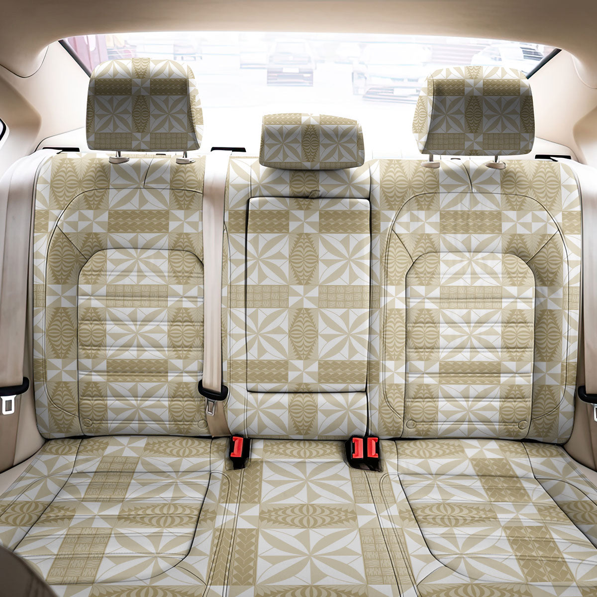 Beige Ngatu Pattern Malo e Lelei Tonga Back Car Seat Cover