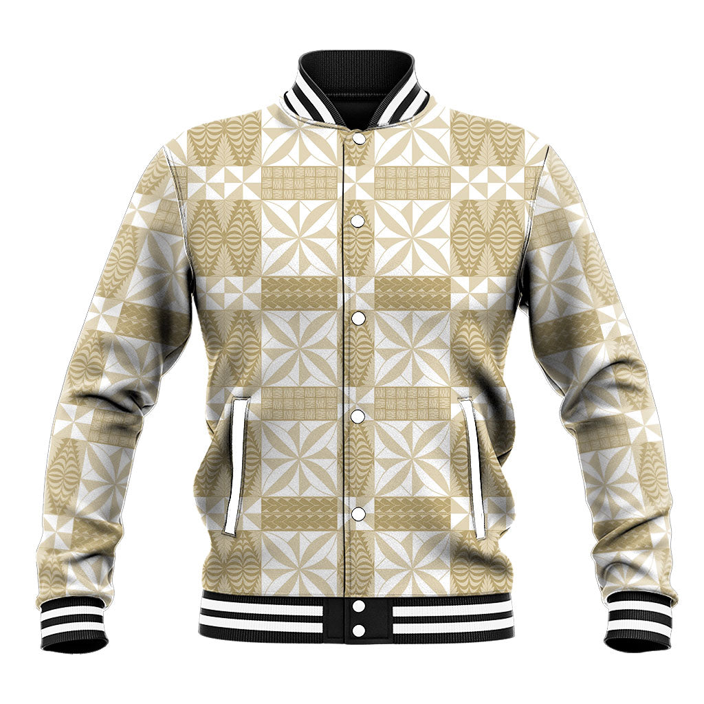 Beige Ngatu Pattern Malo e Lelei Tonga Baseball Jacket