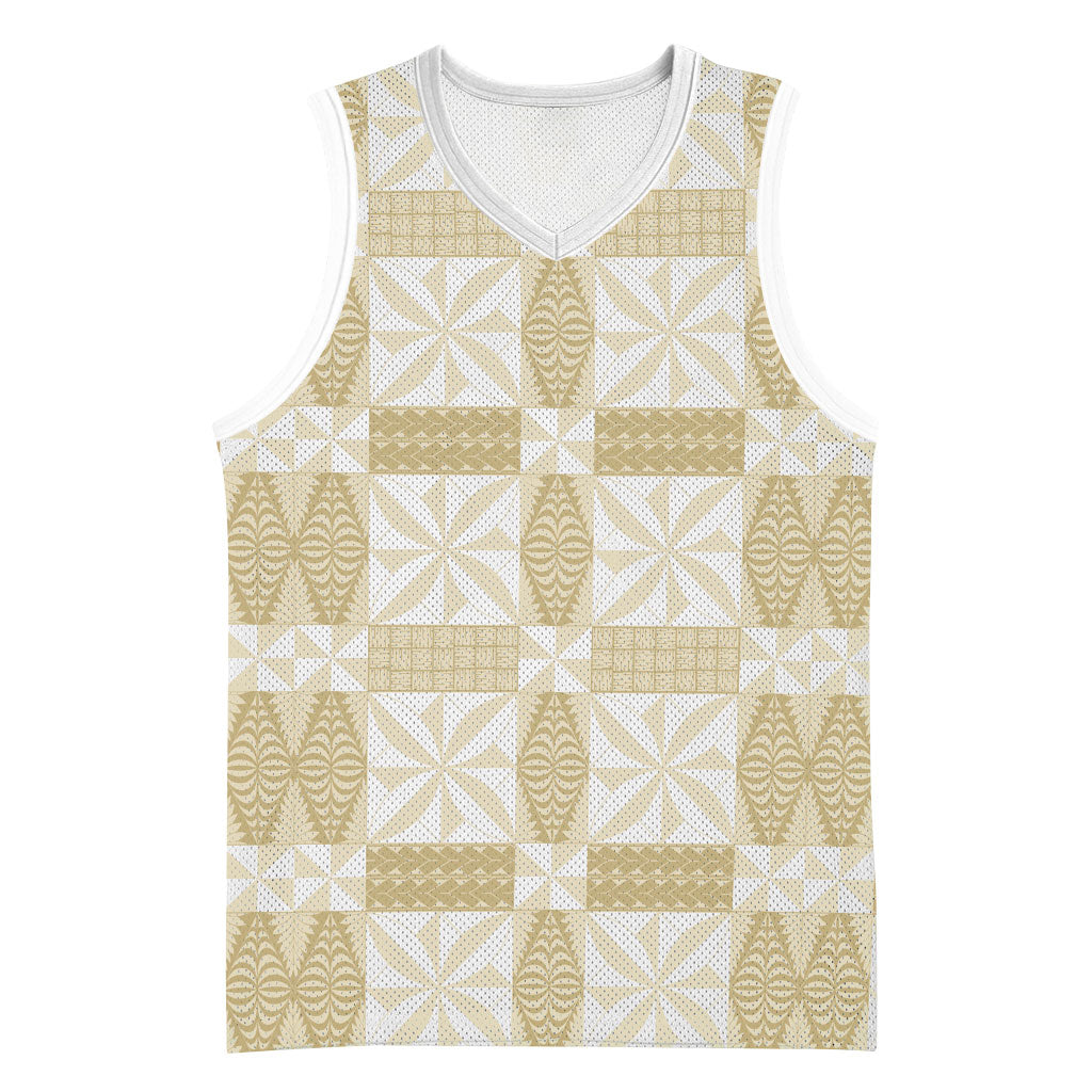 Beige Ngatu Pattern Malo e Lelei Tonga Basketball Jersey