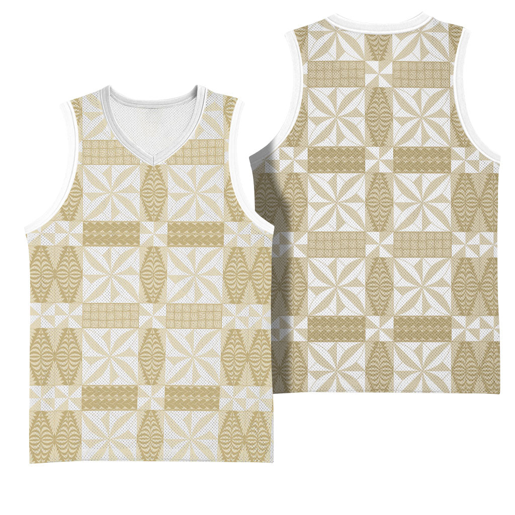 Beige Ngatu Pattern Malo e Lelei Tonga Basketball Jersey