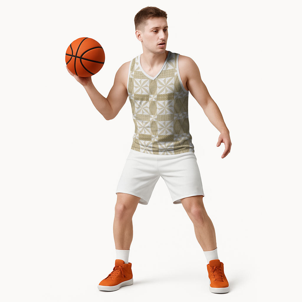 Beige Ngatu Pattern Malo e Lelei Tonga Basketball Jersey