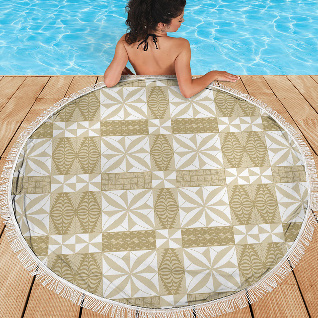Beige Ngatu Pattern Malo e Lelei Tonga Beach Blanket