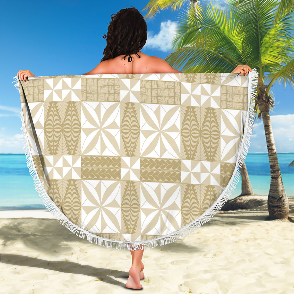 Beige Ngatu Pattern Malo e Lelei Tonga Beach Blanket