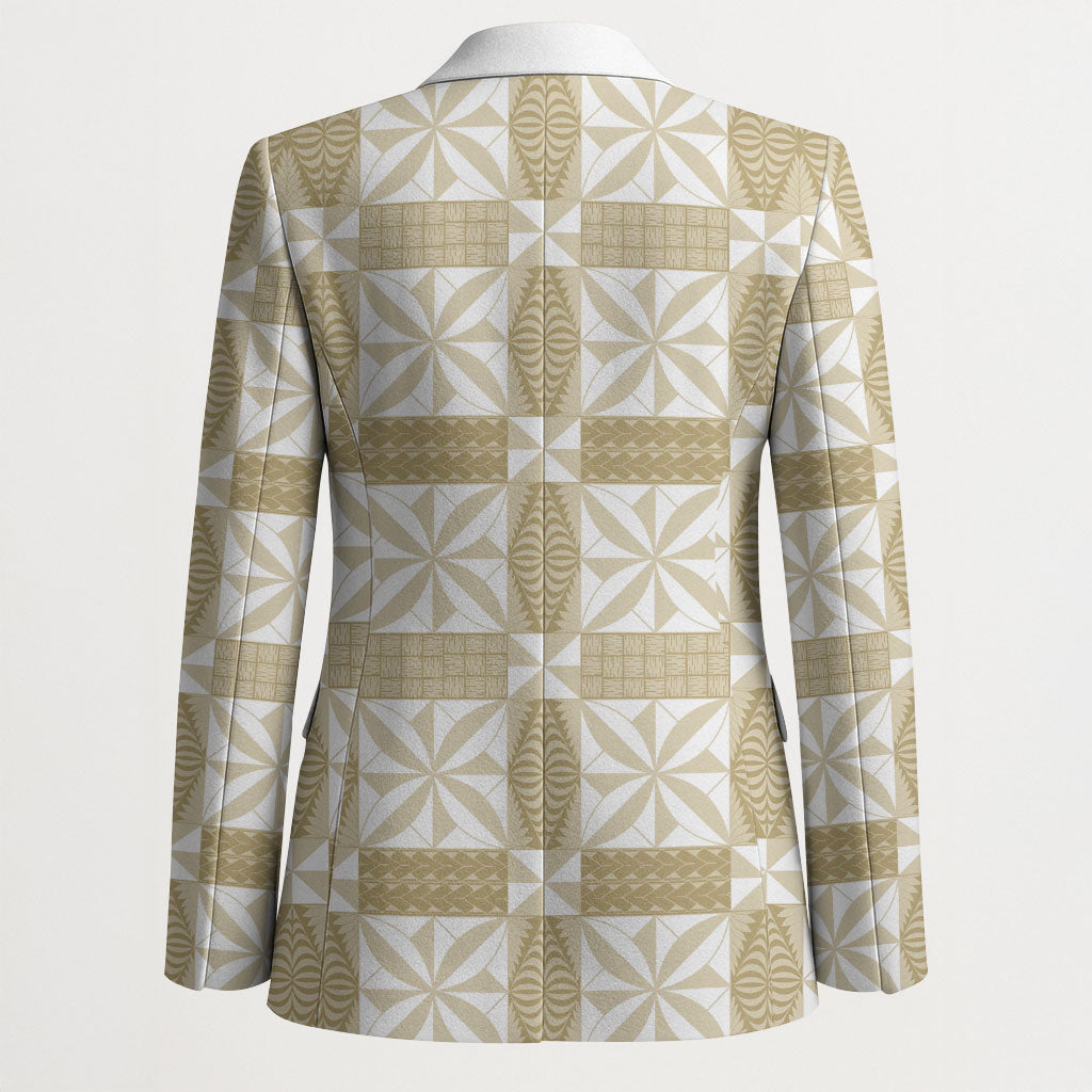 Beige Ngatu Pattern Malo e Lelei Tonga Blazer