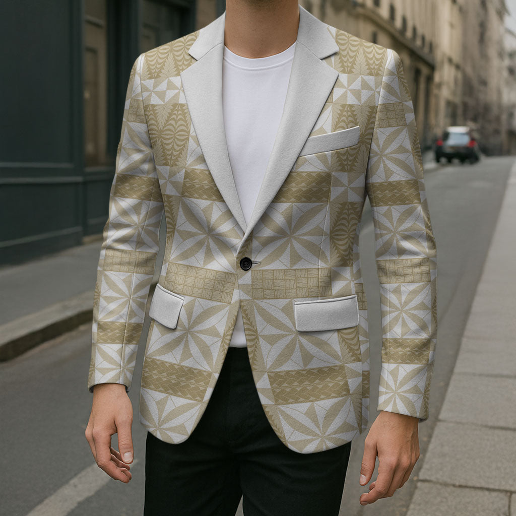 Beige Ngatu Pattern Malo e Lelei Tonga Blazer