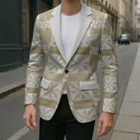 Beige Ngatu Pattern Malo e Lelei Tonga Blazer