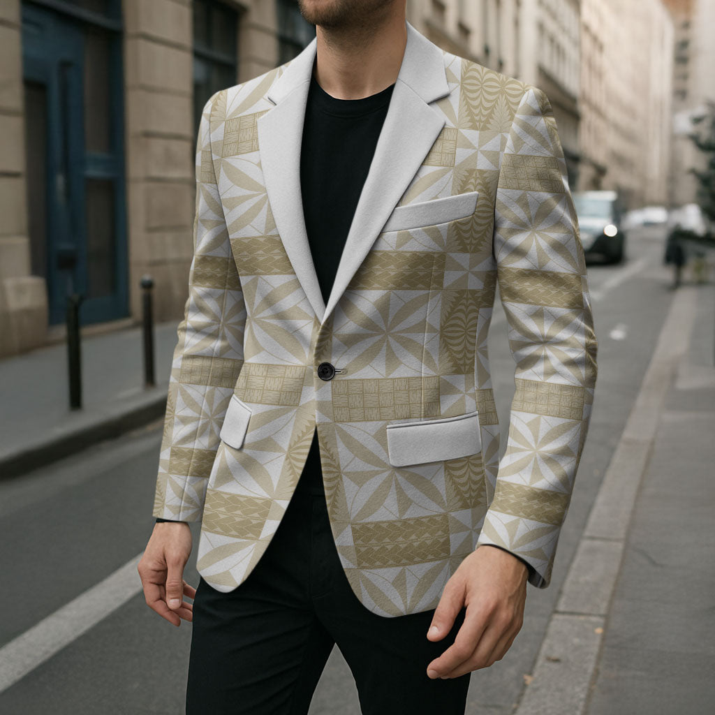 Beige Ngatu Pattern Malo e Lelei Tonga Blazer