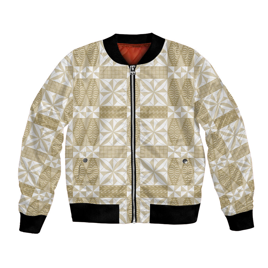 Beige Ngatu Pattern Malo e Lelei Tonga Bomber Jacket