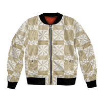Beige Ngatu Pattern Malo e Lelei Tonga Bomber Jacket