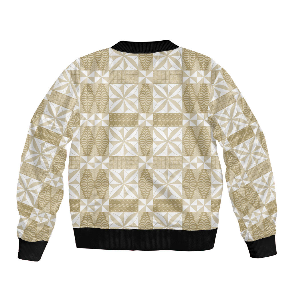 Beige Ngatu Pattern Malo e Lelei Tonga Bomber Jacket