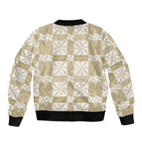 Beige Ngatu Pattern Malo e Lelei Tonga Bomber Jacket