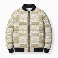 Beige Ngatu Pattern Malo e Lelei Tonga Bomber Puffer Jacket