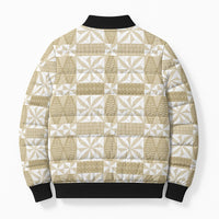 Beige Ngatu Pattern Malo e Lelei Tonga Bomber Puffer Jacket
