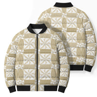 Beige Ngatu Pattern Malo e Lelei Tonga Bomber Puffer Jacket